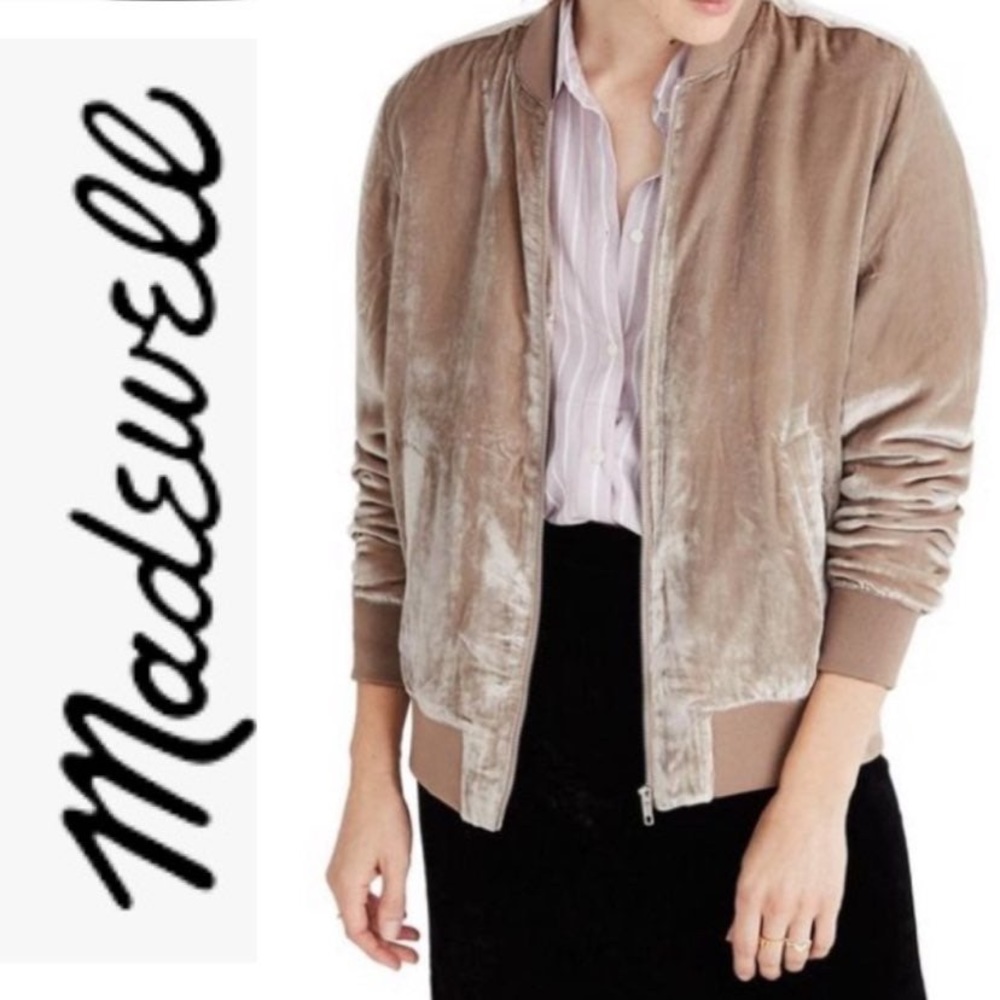 Madewell Crushed Velvet Bomber Taupe Jacket